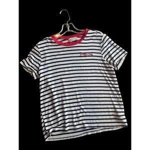 Jun & Ivy Womens T-Shirt Multicolor Striped Short Sleeve Seas The Day Small